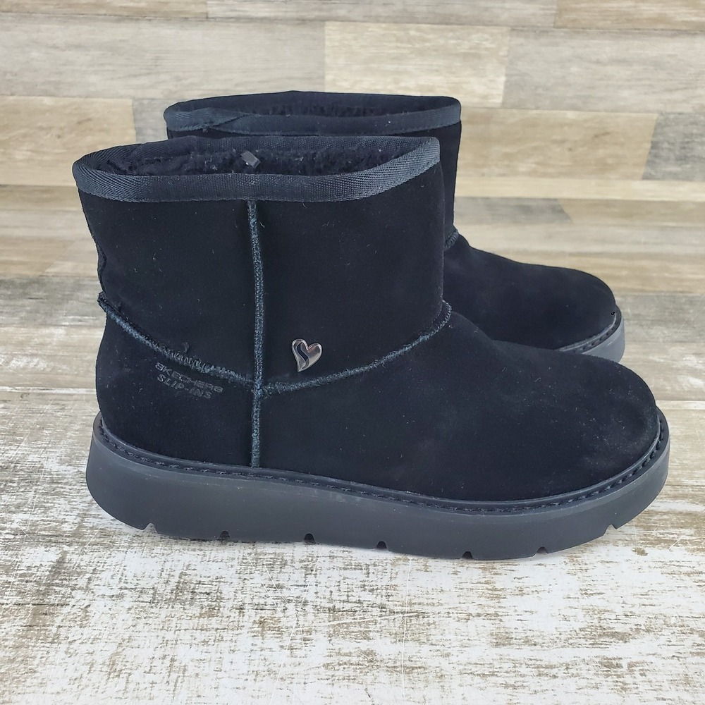 Skechers Keepsakes Womens Shorty Boots Sz 7.5 Black Suede Hands Free Slip-Ins